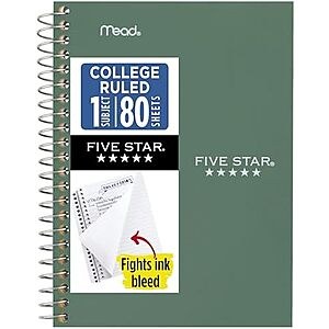 $1.51* | Five Star Spiral College Ruled Personal Size Notebook (7" x 4-3/8", 80 Sheets) at Amazon